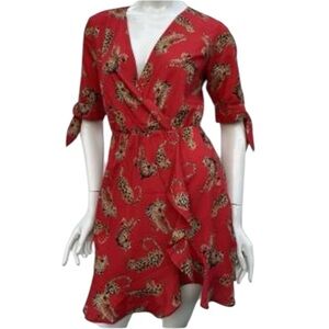 Hutch Anthropologie Red Cheetah Leopard Wrap Mini Dress Small